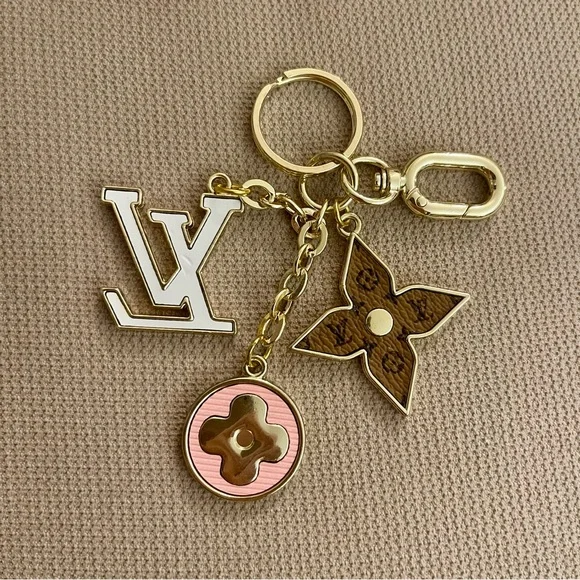 Elegant L V Gold and Pink Flower Key Holder - Picture 1 of 2